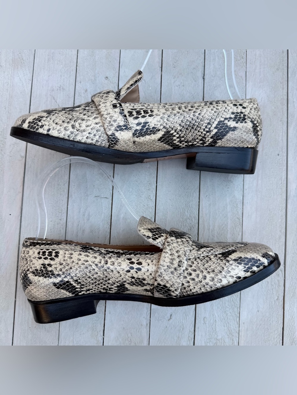 SCHUTZ Beige and Black Snake-Print Loafers - Picture 6 of 10